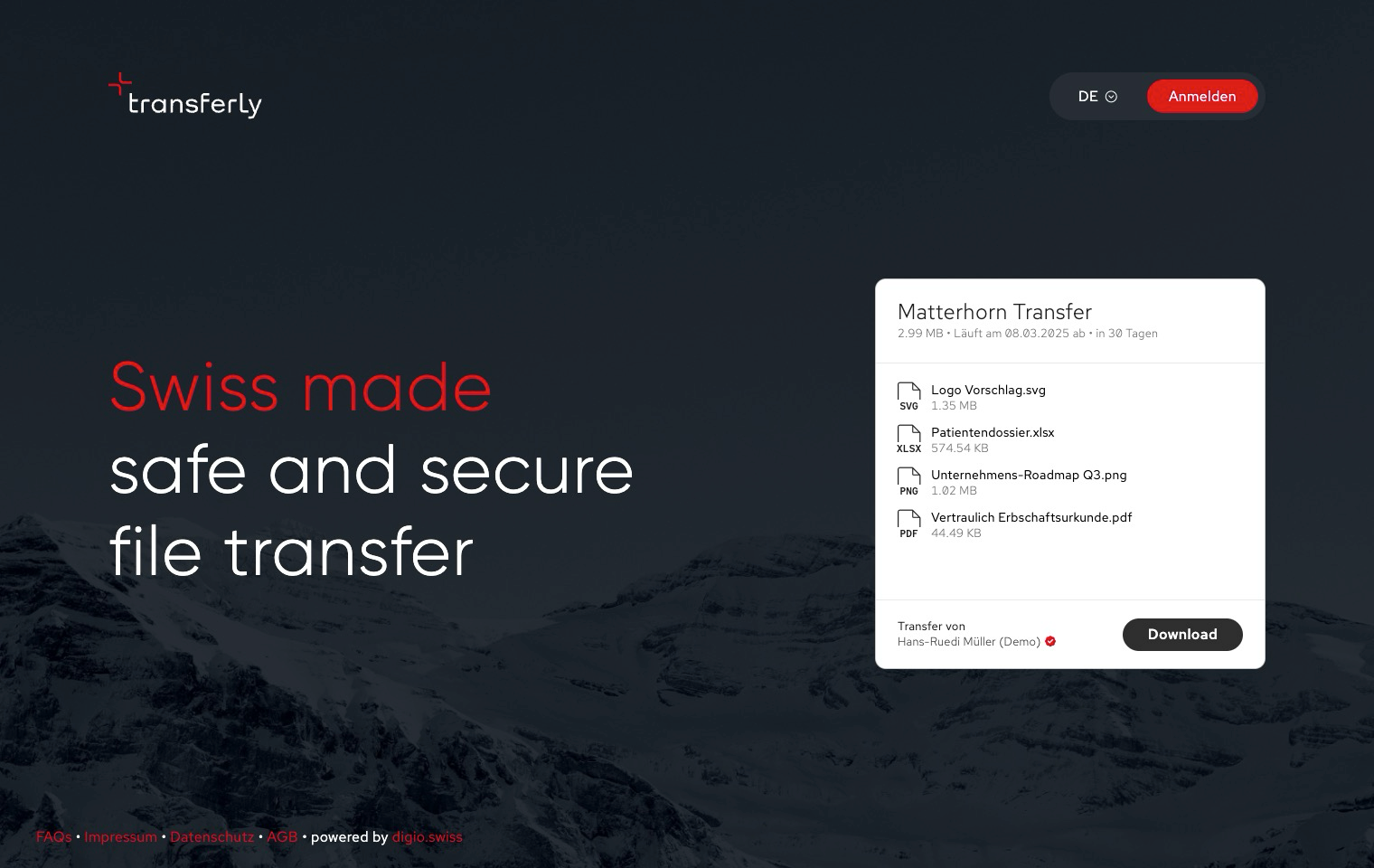 Ansicht um Daten herunterzuladen